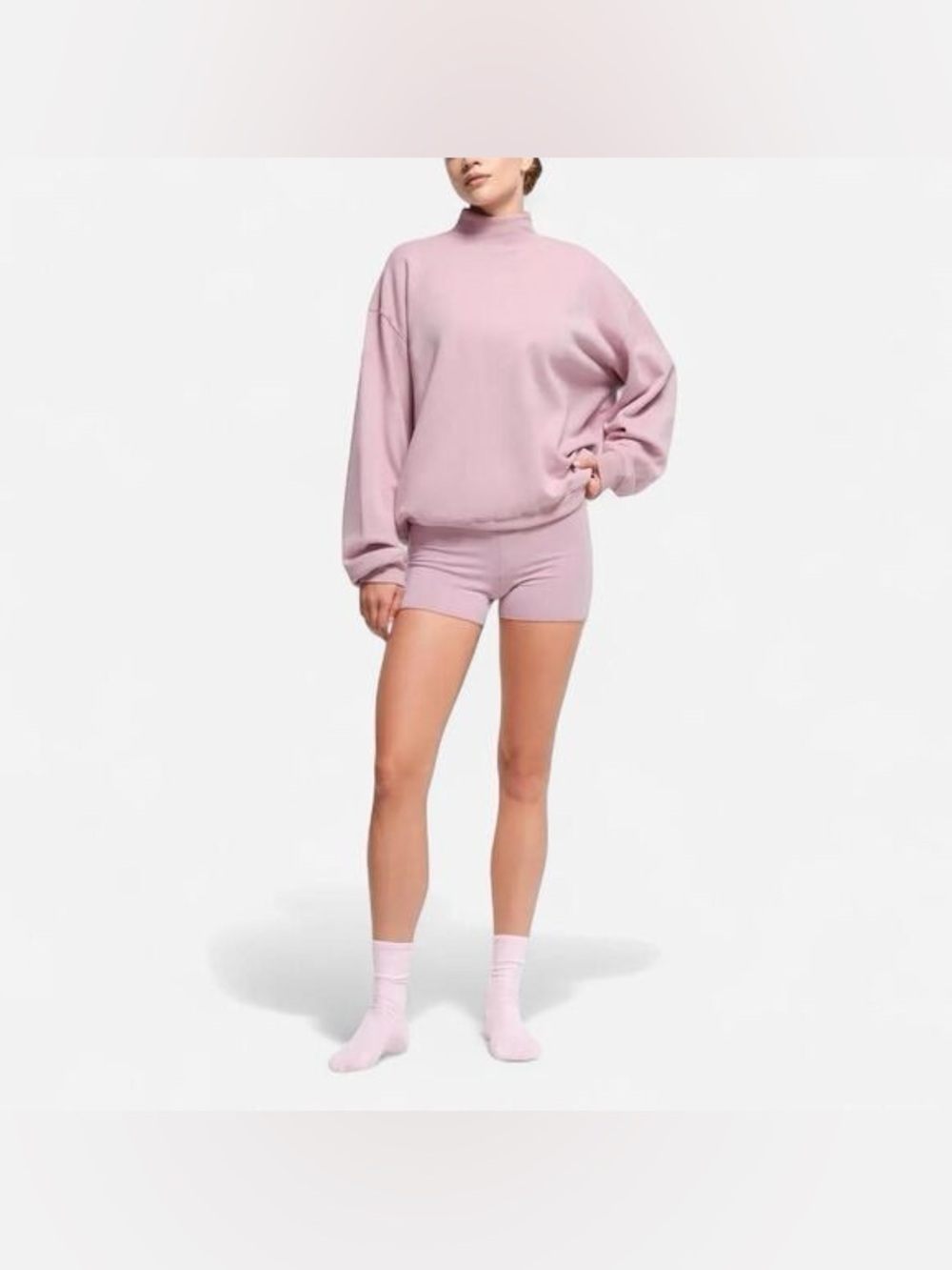 Skims cotton fleece mock neck pullover dusk